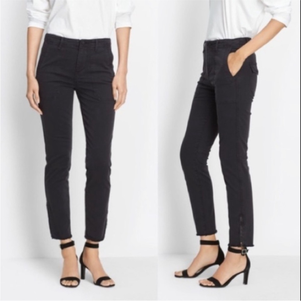Vince Skinny Military Pants Zip ankle raw hem distress black 28